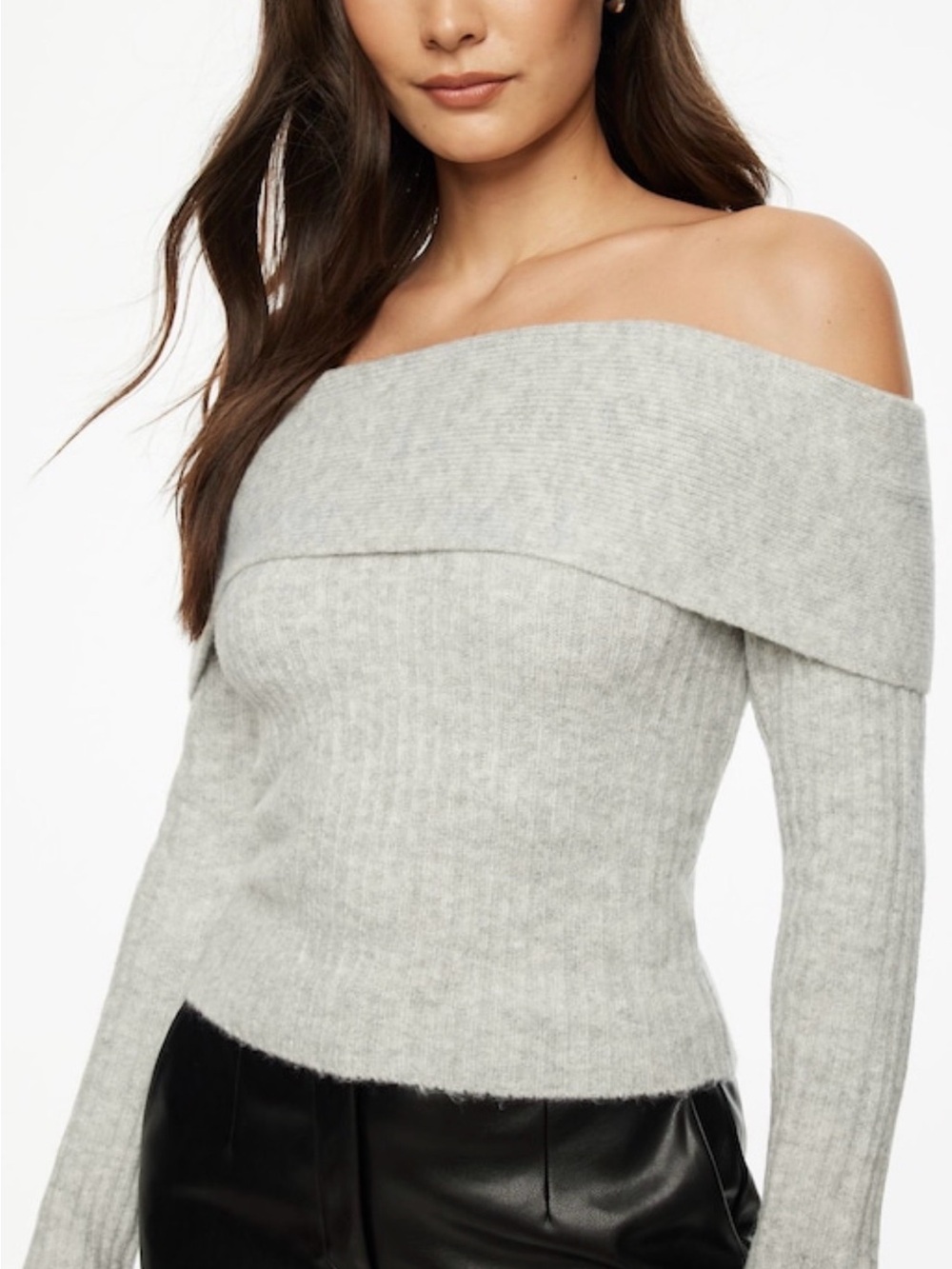 Dynamite Off-the-Shoulder Ribbed Sweater - Light Blue